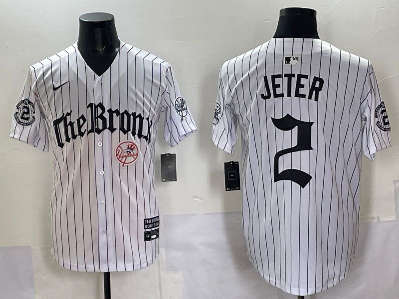 Men 2025 New York Yankees 2 Jeter White Stripe Five generations Joint Name Nike MLB Jersey style 010